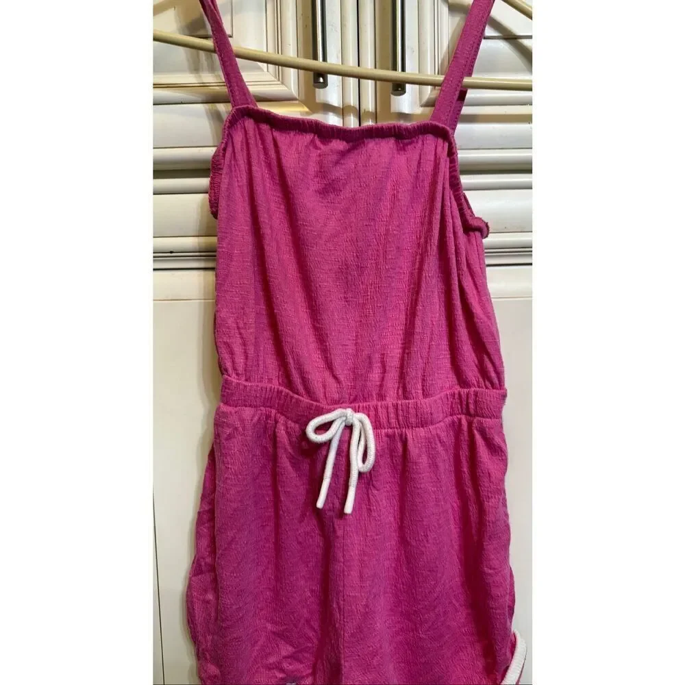 Art Class Girls Thin Strap Drawstring Side Stripe Romper Pink White Size Medium